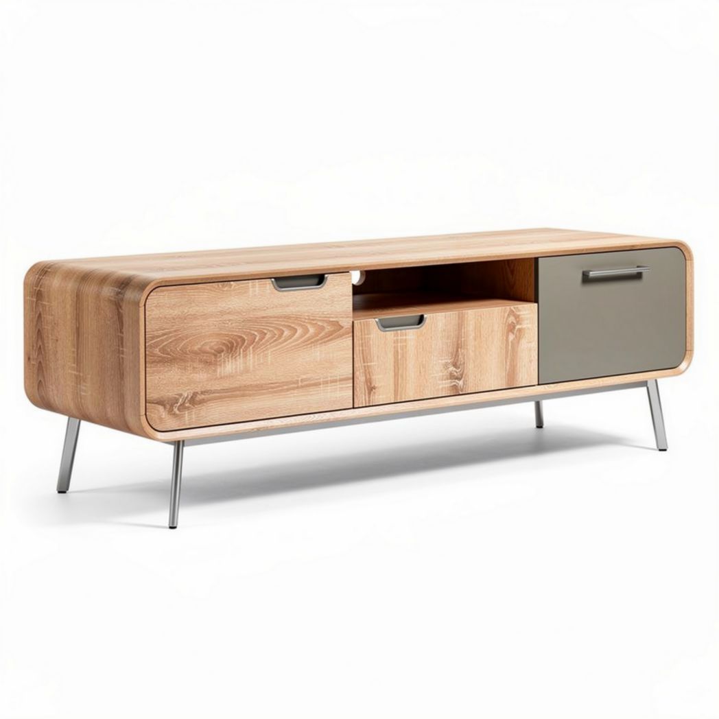 Mueble de salón de madera con cajones y puerta gris 160 x 40 x 50cm