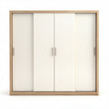Armario de tres puertas correderas en melamina blanca y madera 150 x 45 x 120cm