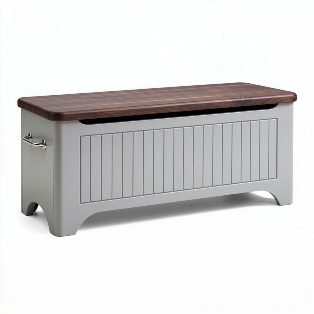 Banco de almacenamiento de madera con superficie marrón y gris 100 x 40 x 45cm