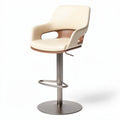 Taburete bar ajustable de cuero sintético beige y base de acero inoxidable 40 x 40 x 100cm
