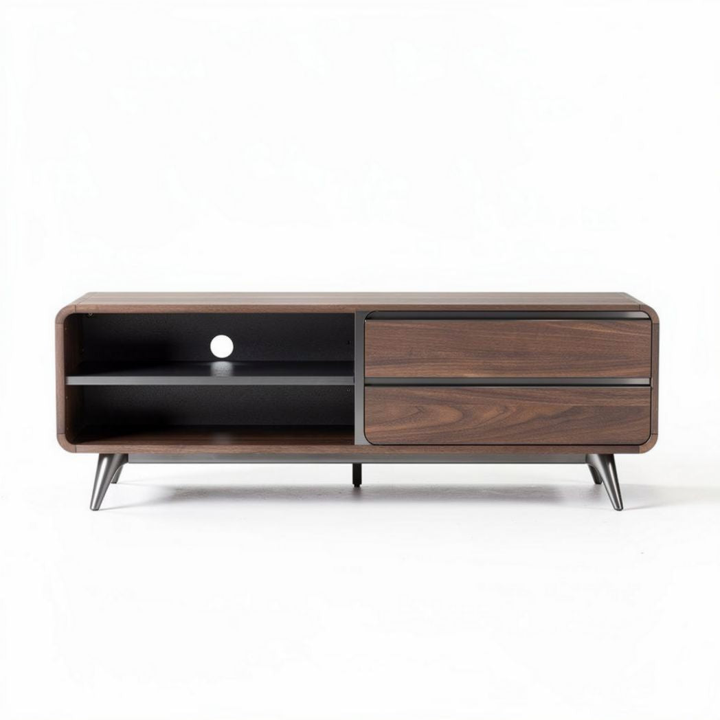 Mueble de televisión de madera en color nogal con dimensiones 150 x 40 x 50cm