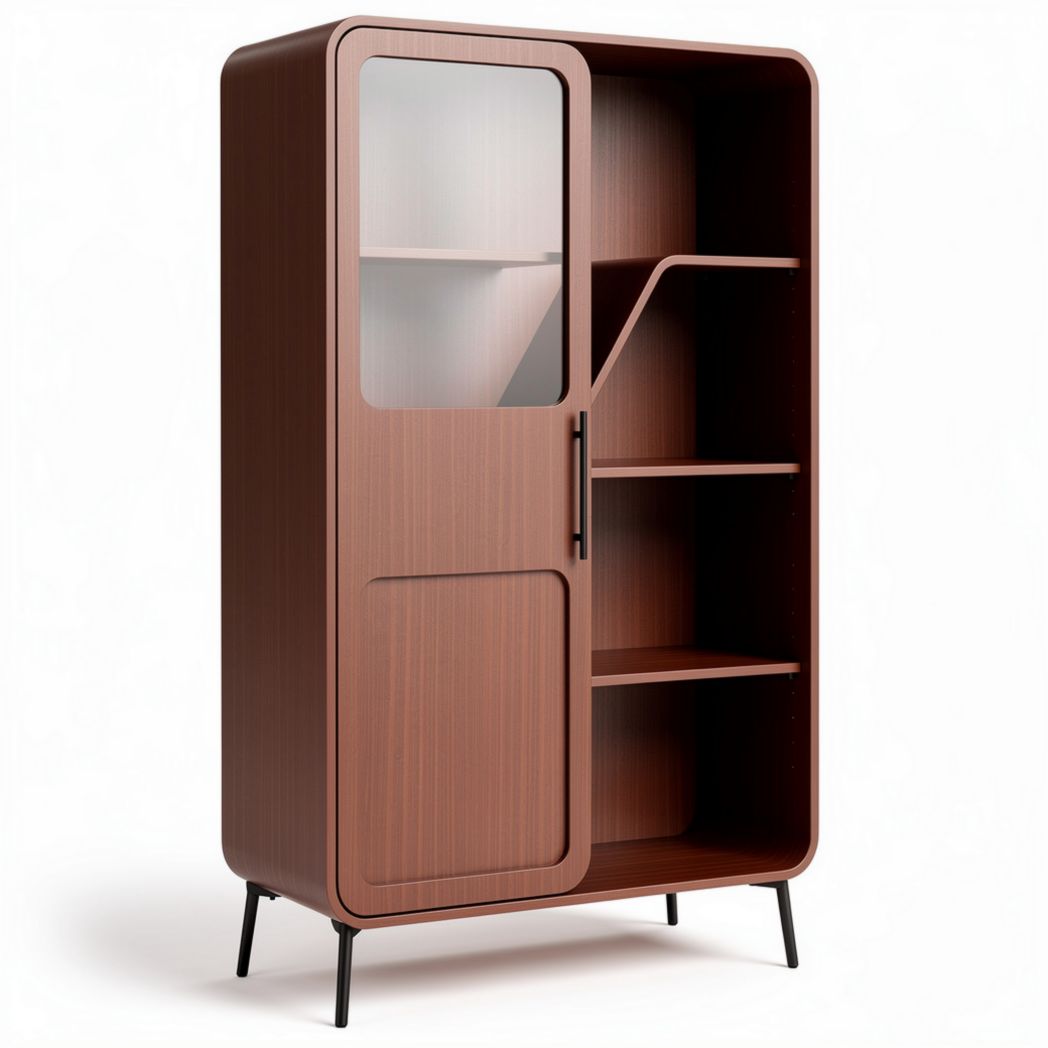 Armario de madera con puerta de cristal y estantes 80 x 40 x 180cm
