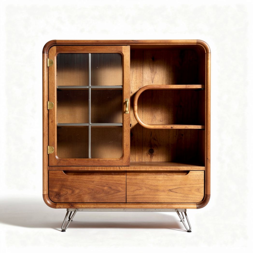 Mueble de madera de nogal con cajones y estantería 80 x 40 x 100cm