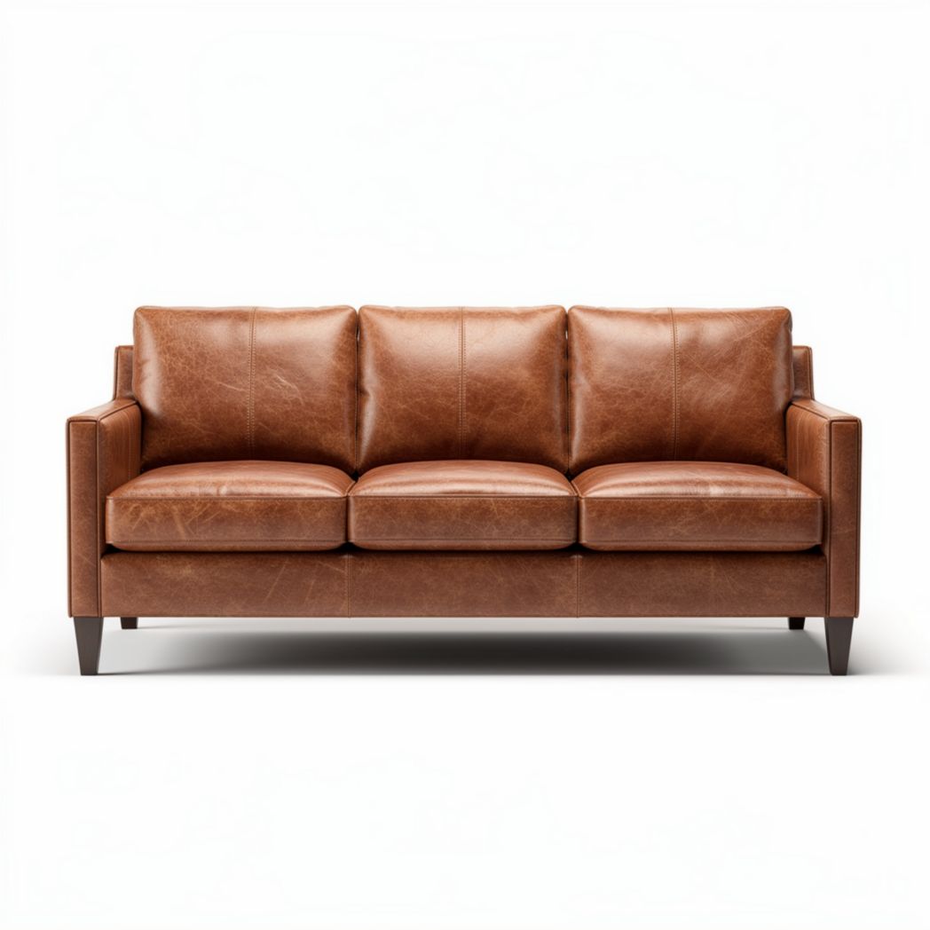 Sofá de tres plazas de cuero marrón 180 x 90 x 85cm para salón