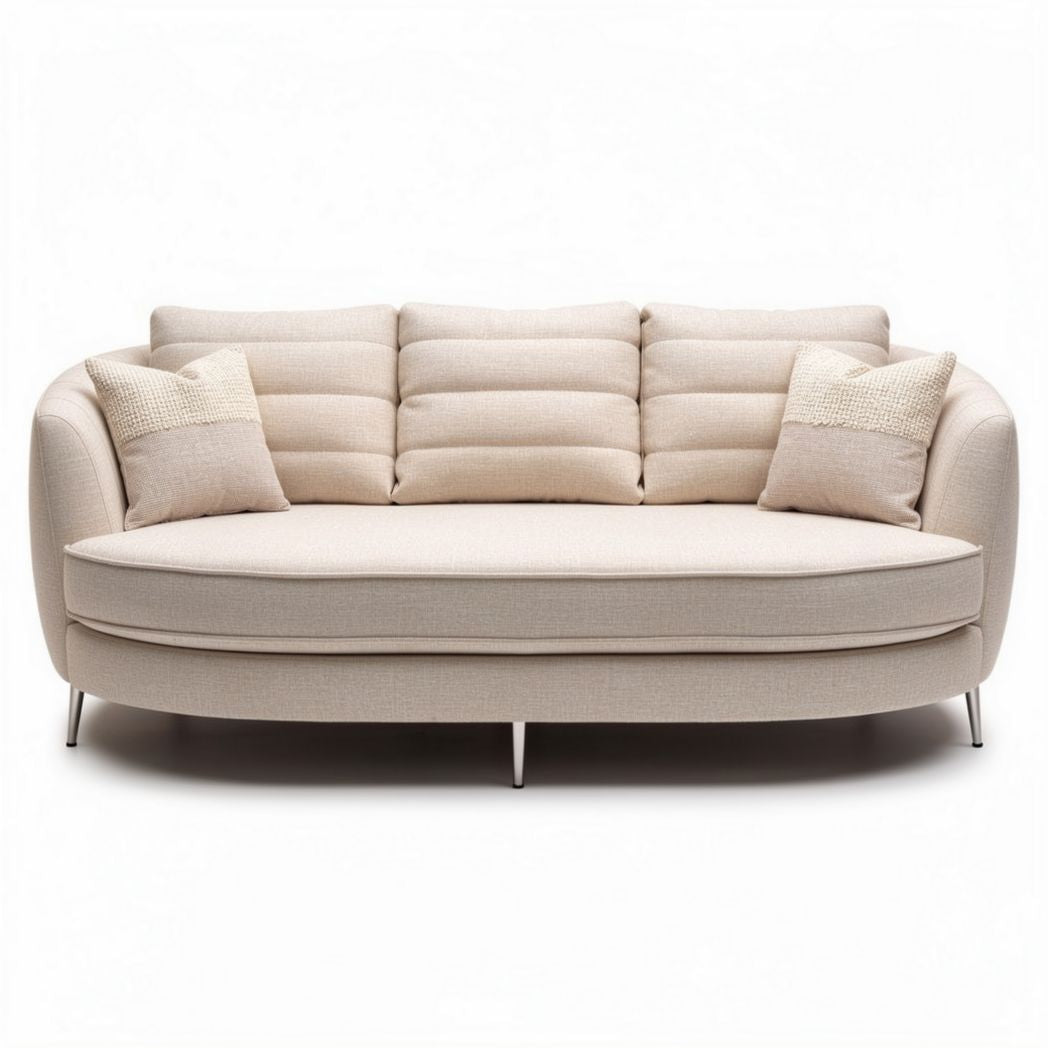 Sofá de tela beige con cojines decorativos 200 x 90 x 80cm