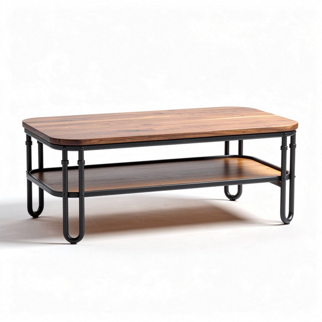 Mesa de café rectangular de madera y metal 110 x 60 x 45cm con estante inferior