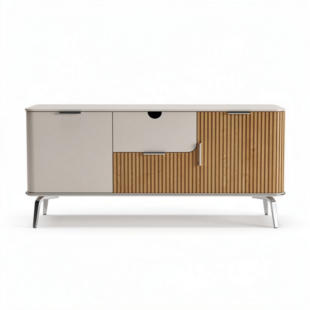Mueble de almacenamiento de madera y metal 120 x 40 x 70cm color beige y marrón